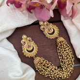 Premium Mayil Jada Billai with Golden Pearl Maatil-Bun Billai-Red-G13100